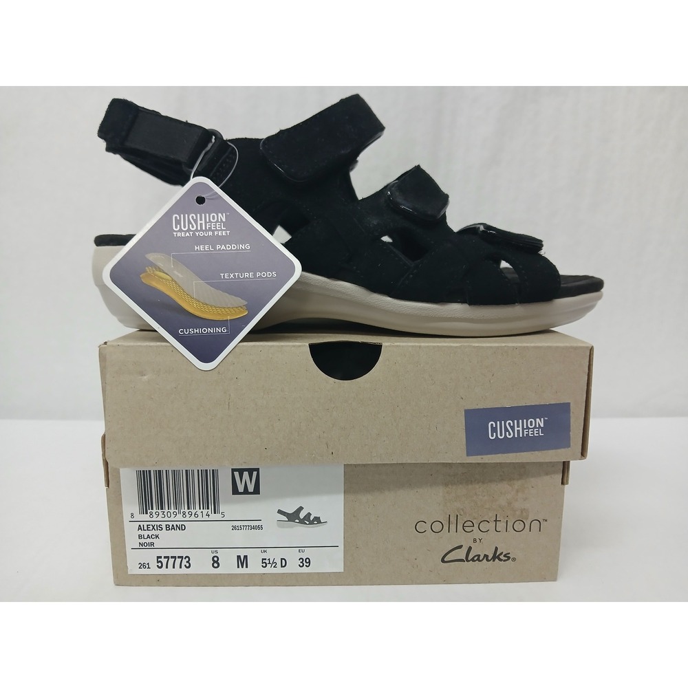 Clarks Women's Alexis Band Black Suede Comfort Sandals‎ 26157773 Size 8M